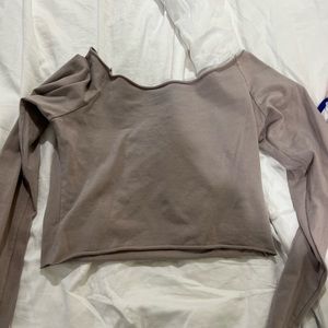 brandy melville/ john galt off the shoulder brown cropped long sleeve